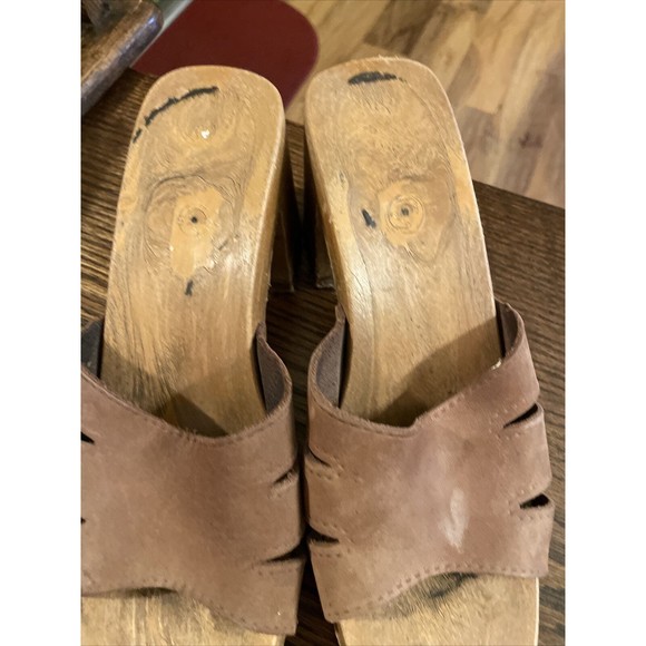 Vintage 90s Leather Platform Sandal Heel Slides Clogs Brown Leather US 7 Y2K - Picture 3 of 7